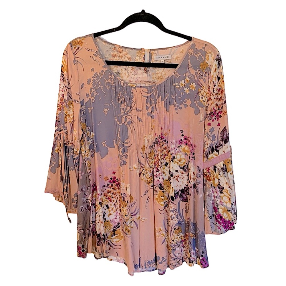 Cirana Baby Doll Floral Flowy Top with bell sleeves and details - Large